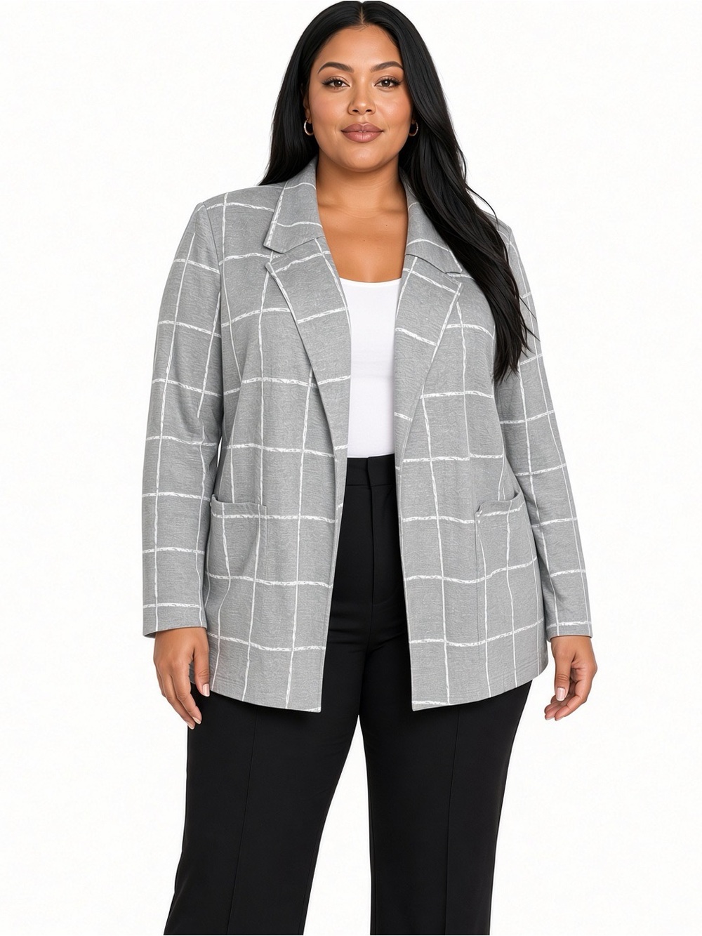 Lane Bryant Gray & White Windowpane Jacket